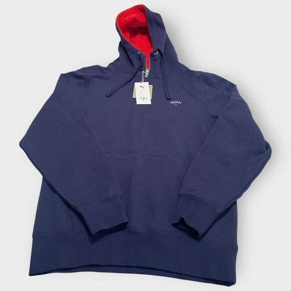 Puma x Noah Mens Quarter-Zip Navy Red French Terry Hoodie size Small New - Picture 2 of 11